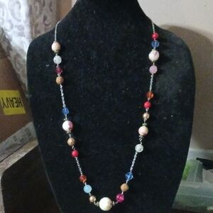 Multicolor Beaded Necklace with Silver Chain